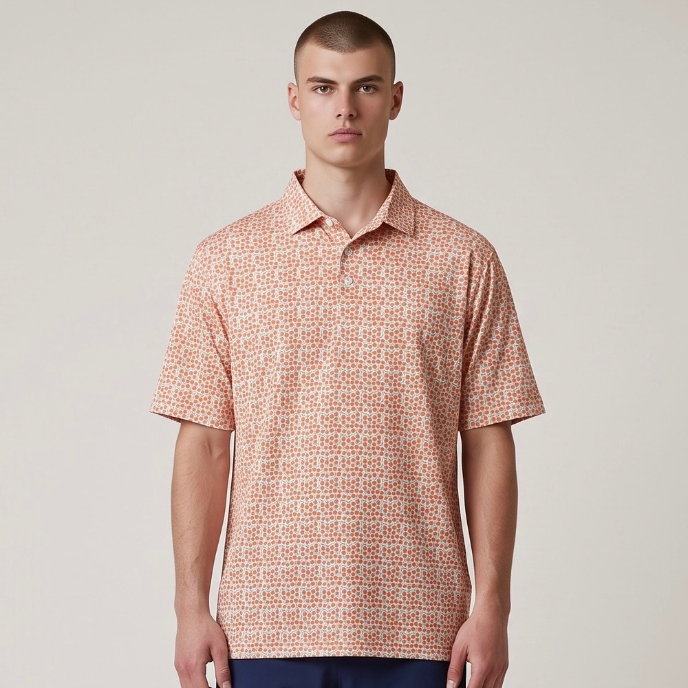 Rhoback The Absolute Peach 2.0 Performance Polo Mens XL Golf Shirt Orange Print